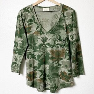 Anthropologie T.la Women Green Print 3/4  Sleeve Size Small